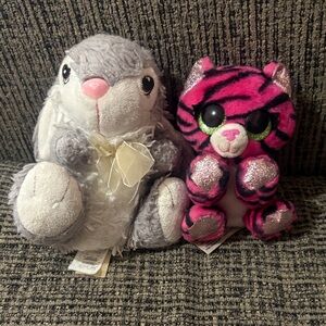 Gray and Pink Plush Toy Set